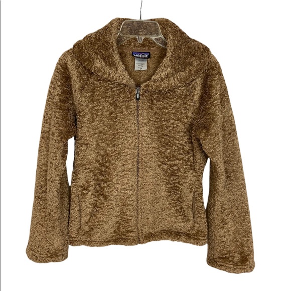Patagonia Synchilla Fleece Curly-Q Jacket Brown Furry Zip Shawl Teddy Medium - Picture 2 of 9